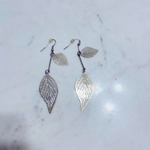 Gold tiered dangling leaf earrings